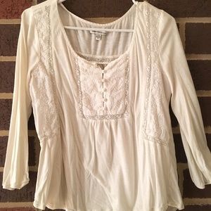 American Eagle Boho Cream FloralEmbroidered Blouse